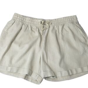 Old Navy Sz Large Tan Linen Blend High-Rise 4" Pull On Drawstring Pockets Shorts